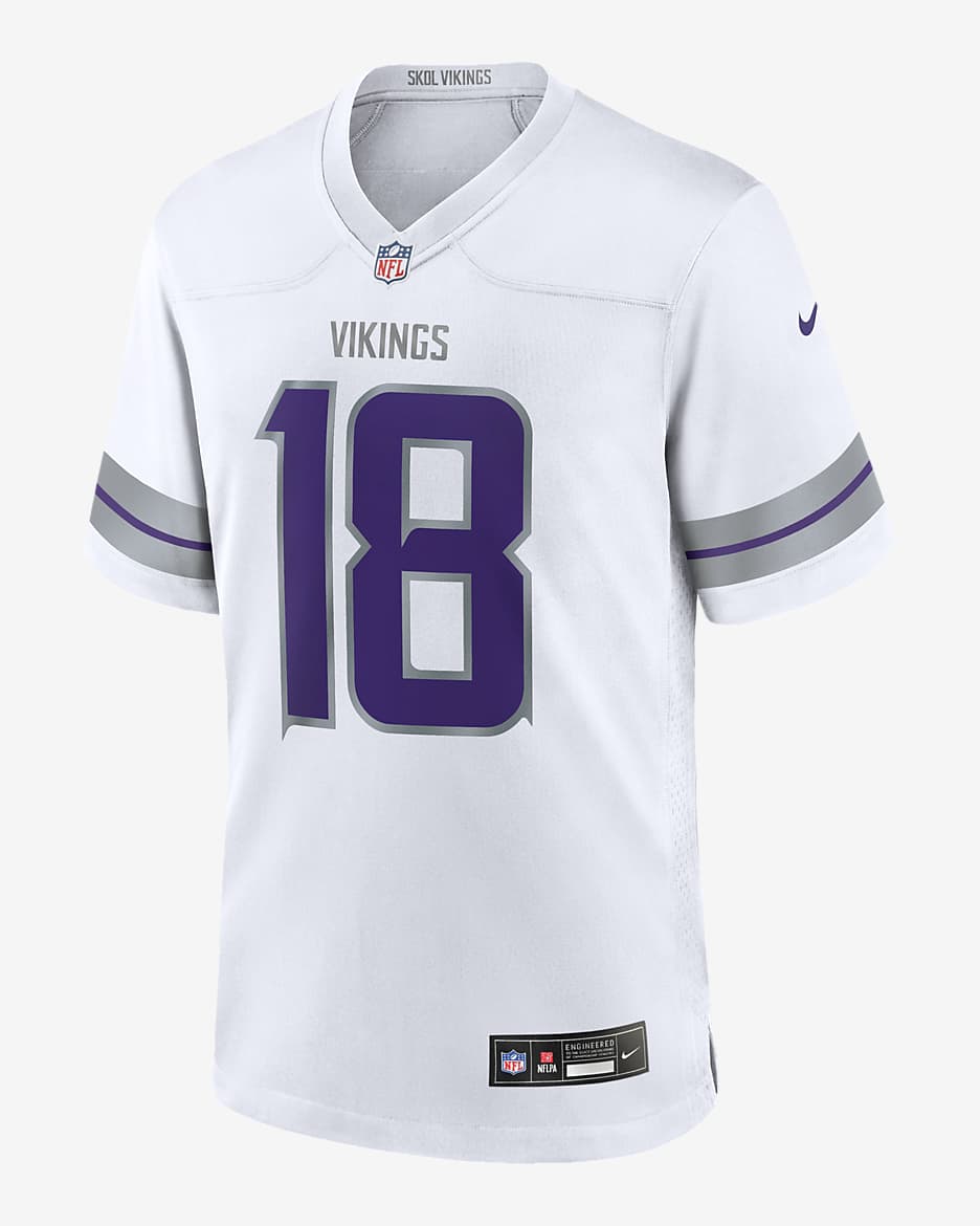 Nike Mens Jordan Addison White Minnesota Vikings Alternate Game Player Jersey White